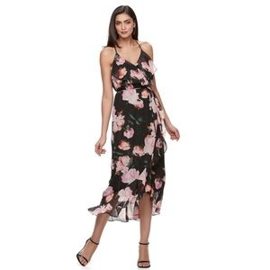 Jennifer Lopez Black and Floral Maxi Dress